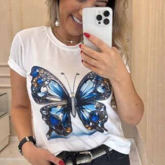 T Shirt off básica Borboleta
